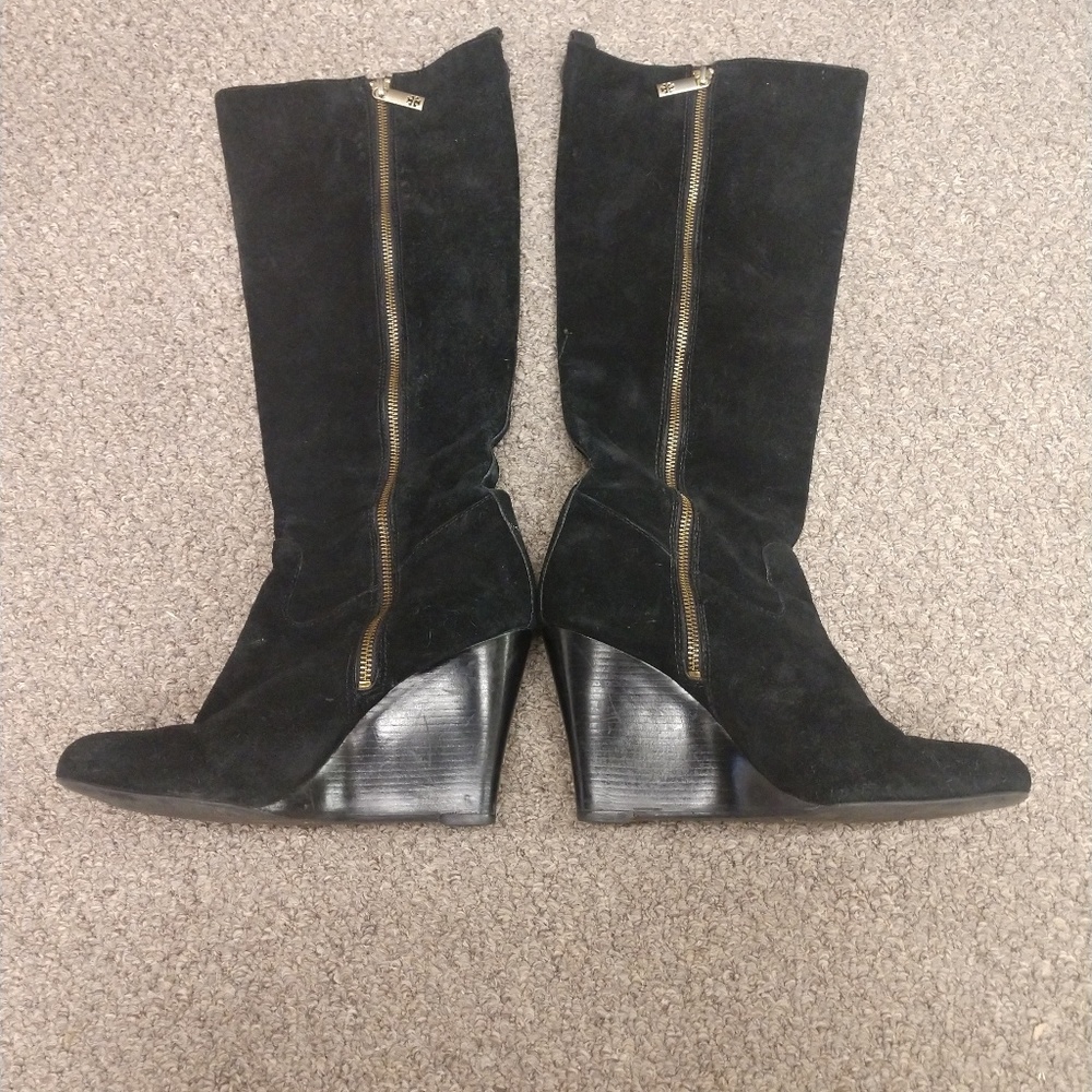 Tory Burch Dabney Suede Black Wedge Boots 10